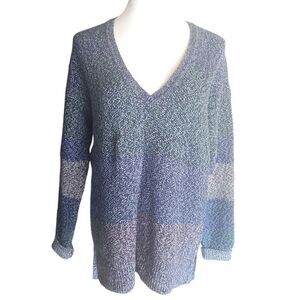 MARGARET OLEARY Blue Color Blocking V Neck Sweater Women's Large